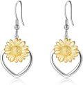 wholesale 925 Sterling Silver Gold Plated Heart-Shaped Sunflower Dangle Drop Earrings for Women-0-0
