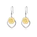 wholesale 925 Sterling Silver Gold Plated Heart-Shaped Sunflower Dangle Drop Earrings Wholesale for Women-0-0