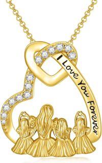 wholesale Sterling Silver 14K Gold Plated Mother Father Daughter Son Necklace Mother s Day Gift-Mom&3 Daughter