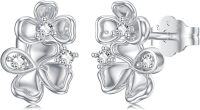 wholesale 925 Sterling Silver Plated Flower Shape CZ Stone D VVS Cubic Zirconia Butterfly Stud Earrings-Flower