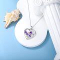 wholesale 925 Sterling Silver Heart Pendant Necklace Wholesale With Purple Enamel Flowers-0-2