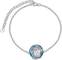 wholesale TOUPOP Tree Of Life Bracelets For Women Sterling Silver Family Initial W Letter Anklet Bracelet With Blue Circle Crystal For Her Jewelry -undefined