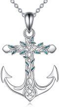 wholesale 925 Sterling Silver Tree of Life Anchor Pendant Necklace with Blue Crystal Accents and Chain for Women's Nautical Sailor Jewelry-0-0
