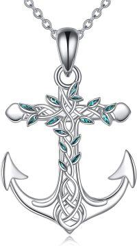 wholesale 925 Sterling Silver Tree of Life Anchor Pendant Necklace with Blue Crystal Accents and Chain for Women's Nautical Sailor Jewelry-Anchor Necklace