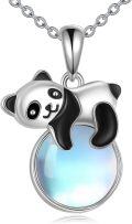 wholesale 925 Sterling Silver Panda Opalite Round Pendant Necklace-0-0