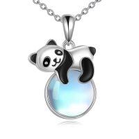 wholesale 925 Sterling Silver Panda Pendant Necklace Wholesale With Moonstone Base-P-Panda-B