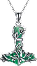 wholesale 925 Sterling Silver Malachite Tree of Life Thor's Hammer Necklace Norse Viking Jewelry-0-0