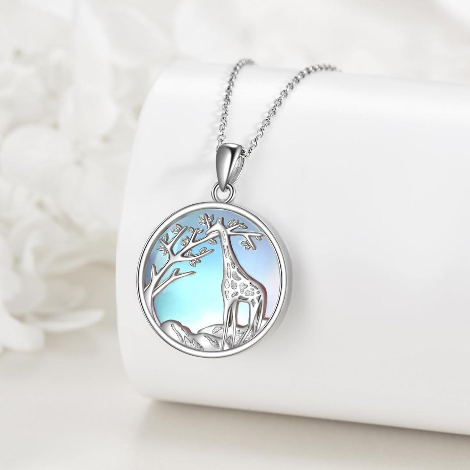 Sterling Silver Moonstone Turquoise Abalone Animal Necklace Cute Jewelry Gift-0-6