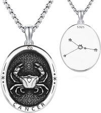 wholesale 925 Sterling Silver Cancer Zodiac Pendant Necklace with Crab Design and Constellation Engraving (Length: 24)-Cancer