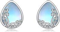wholesale 925 Sterling Silver Teardrop Opal & Larimar Swirl Stud Earrings - Hypoallergenic s for Women-Moonstone
