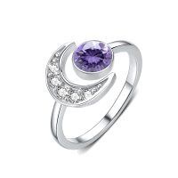 wholesale 925 Sterling Silver Moon And Stars Rings Wholesale With Amethyst And Clear Crystals Elegant Open Band Design-february birthstone