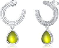 wholesale 925 Sterling Silver Horseshoe Yellow Stone Dangle Hoop Earrings-silver