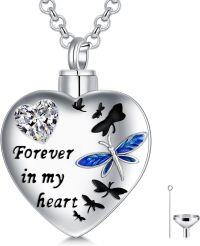 wholesale 925 Sterling Silver Heart Cremation Jewelry for Ashes - Hummingbird & Dragonfly Pendant Necklaces w/ Funnel Fill Kit-04-Heart Dragonfly Urn Necklaces