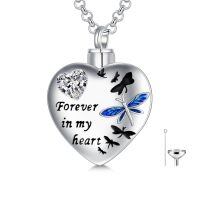 wholesale 925 Sterling Silver Heart Cremation Jewelry for Ashes - Hummingbird & Dragonfly Pendant Necklaces w/ Funnel Fill Kit-04-Heart Dragonfly Urn Necklaces