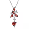 TOUPOP Sterling Silver Crystal Red Heart Pendant Necklace For Women-0-0