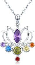wholesale 925 Sterling Silver 7 Chakra Necklace with 5A Cubic Zirconia Healing Stones for Energy Balance & Stress Relief-0-0