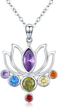 wholesale 925 Sterling Silver 7 Chakra Necklace with 5A Cubic Zirconia Healing Stones for Energy Balance & Stress Relief-Lotus A