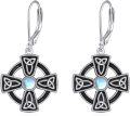 wholesale 925 Sterling Silver Moonstone Celtic Cross Leverback Drop Dangle Earrings Irish Knot  for Women Girls-0-0