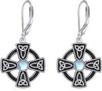 wholesale 925 Sterling Silver Moonstone Celtic Cross Leverback Drop Dangle Earrings Irish Knot  for Women Girls-A-Cross