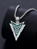 wholesale 925 Sterling Silver Blue Stone Celtic Knot Arrowhead Pendant Necklace  Norse Jewelry for Men Women Gifts 43cm Chain Length-0-7