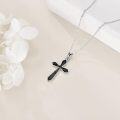 wholesale 925 Sterling Silver Black Cross Pendant Necklace with Onyx Stone for Women-0-2