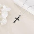wholesale 925 Sterling Silver Black Cross Pendant Necklace with Onyx Stone for Women-0-2