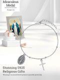 wholesale 925 Sterling Silver Virgin Mary Medal & Cross Charm Bracelet for Women Girls Catholic Religious -0-5