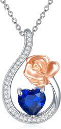 wholesale 925 Sterling Silver Rose & Blue Sapphire Heart Cross Moon Star Pendant Necklace for Women Gifts-0-0