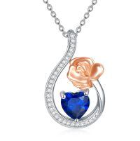 wholesale 925 Sterling Silver Rose & Blue Sapphire Heart Cross Moon Star Pendant Necklace for Women Gifts-07-Style 7