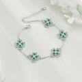 wholesale 925 Sterling Silver Green Crystal Clover Bracelet - Unique 4-Leaf Luck Charm Fashion  for Her-0-3