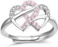 wholesale 925 Sterling Silver & Zircon Breast Cancer Ribbon Ring for Women - Adjustable Pink Ribbon Jewelry Gift-0-0