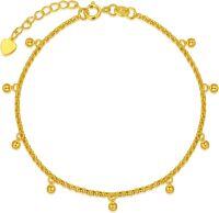 wholesale 18K Gold Ball & Heart Charm Italian Mesh Link Chain Bracelet (Size: S/M/L)-18k gold dangle bead bracelet