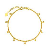 wholesale 18K Gold Ball & Heart Charm Italian Mesh Link Chain Bracelet (Size: S/M/L)-18k gold dangle bead bracelet