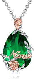 wholesale 925 Sterling Silver Green Crystal Rose Pendant Necklace Nana Gifts for Mother's Day-0-0