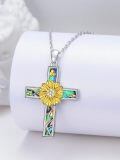wholesale 925 Sterling Silver Cross Pendant Necklace With Abalone Shell Gold Sunflower Zircon For Women-0-2