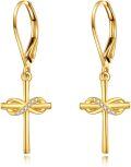 wholesale 14K Gold Cross Knot Drop Earrings with CZ Stones-0-0