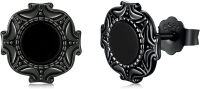 wholesale 925 Sterling Silver Black Onyx Zircon Celtic Viking Stud Earrings Hypoallergenic Punk Gothic Jewelry for Women Men-Black onyx-M-Black onyx-M