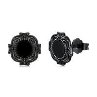 wholesale 925 Sterling Silver Black Onyx Zircon Celtic Viking Stud Earrings Hypoallergenic Punk Gothic Jewelry for Women Men-Black onyx-M-Black onyx-M