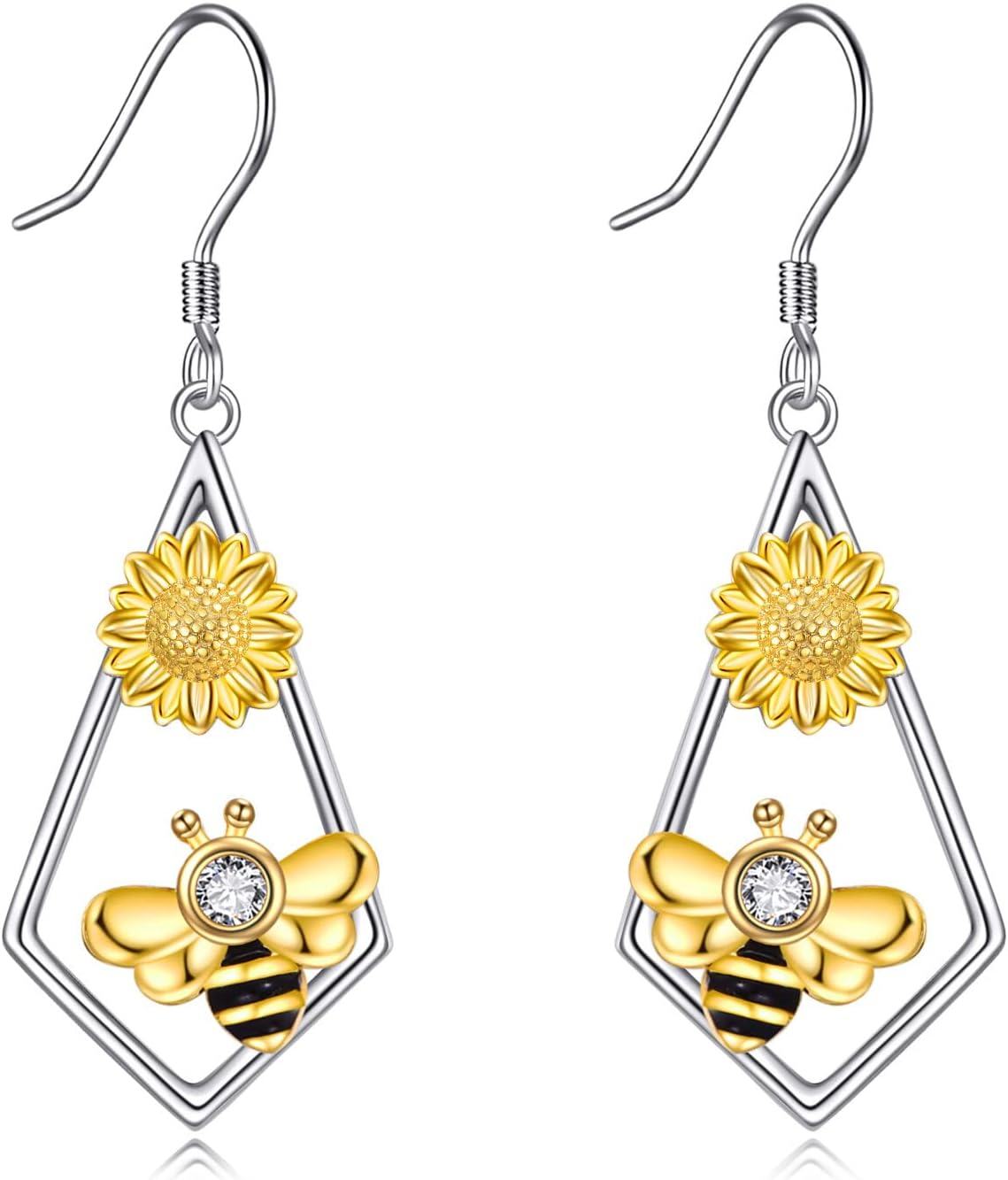 Sterling Silver Moonstone Bee Cow Dragonfly Earrings Animal Jewelry Gift-Bumble Bee-A