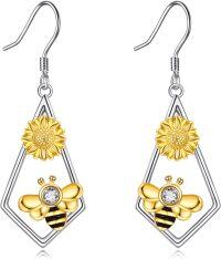 wholesale Sterling Silver Moonstone Bee Cow Dragonfly Earrings Animal Jewelry Gift-Bumble Bee-A