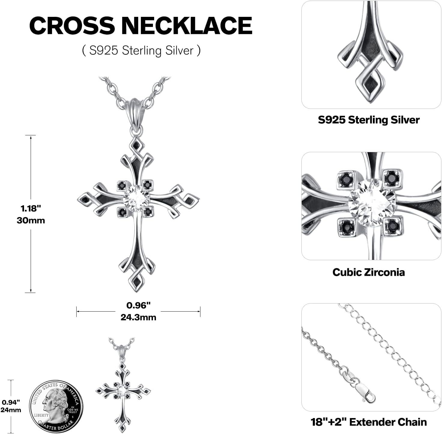 Sterling Silver Stone Christian Cross Pendant Necklace for Women Mom Faith Gifts-0-4
