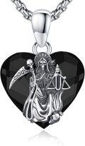 wholesale 925 Sterling Silver & Healing Crystal Santa Muerte Necklace - Grim Reaper Pendant 18mm, S925 Stamped, -0-0