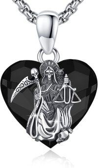 wholesale 925 Sterling Silver & Healing Crystal Santa Muerte Necklace - Grim Reaper Pendant 18mm, S925 Stamped, -Style G-Santa Muerte