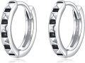 wholesale 925 Sterling Silver Black Geometric Huggie Hoop Earrings for Men & Women - Mother's Day Gift Idea-0-0