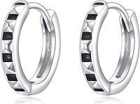 wholesale 925 Sterling Silver Black Geometric Huggie Hoop Earrings for Men & Women - Mother's Day Gift Idea-12-Spike Hoops