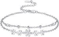wholesale 925 Sterling Silver Flower Beaded Chain Bracelet with CZ Stones and Toggle Clasp for Women Girls  47cm Length-Daisy Bracelet