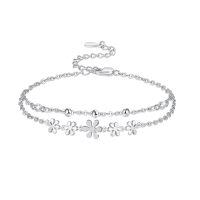wholesale 925 Sterling Silver Platinum Plated Double Layer Daisy Flower Bead Chain Bracelet For Women-Daisy Bracelet