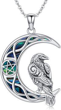 wholesale 925 Sterling Silver Abalone Shell Raven Crescent Moon Star Pendant Necklaces-Raven