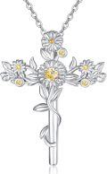 wholesale 925 Sterling Silver Daisy & Sunflower Cross Pendant Necklace for Women-0-0