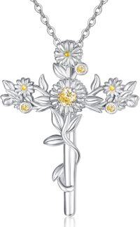 wholesale 925 Sterling Silver Daisy & Sunflower Cross Pendant Necklace for Women-Daisy